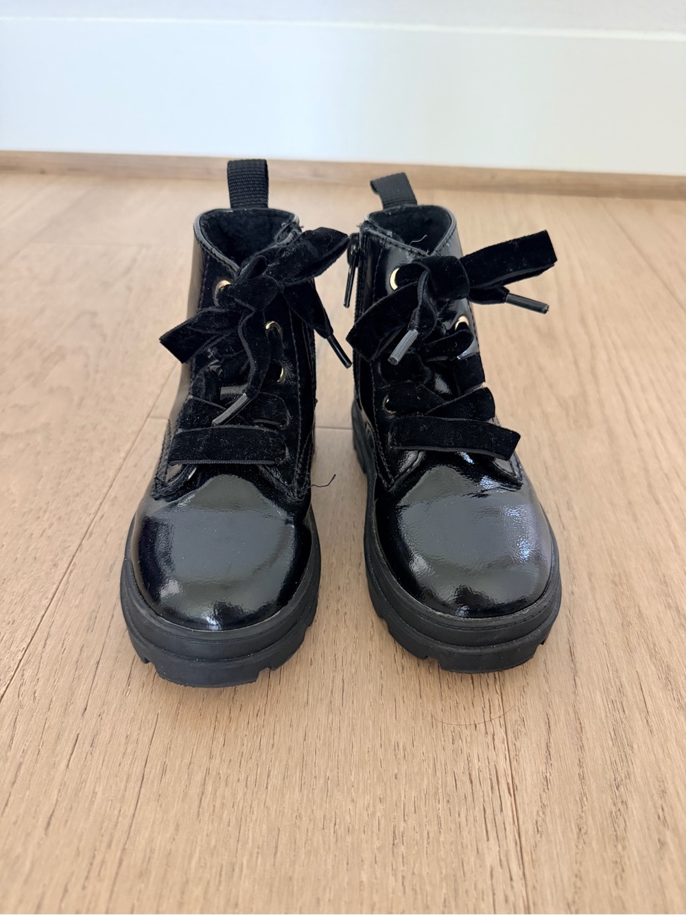 H&M Black Patent Ankle Boots with Velvet Ribbon Laces